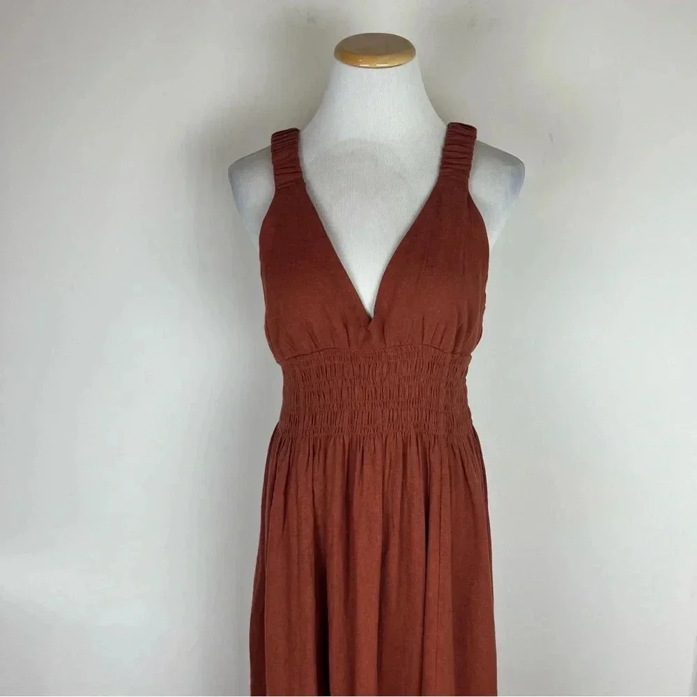 Abercrombie & Fitch Linen Ruched Maxi Dress Size S Petite